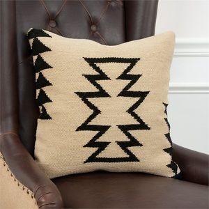 Set of 4 Geometric Boho Black and Beige Jute Throw Pillows (18x18 inches)